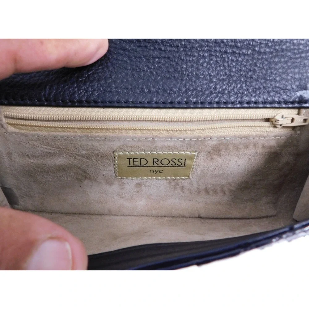 Ted Rossi New York Black Snake Skin Leather‎ & Rhinestones Clutch